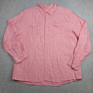 Islander Linen Shirt Mens 2XL Red Button Up Long Sleeve Lightweight Beach